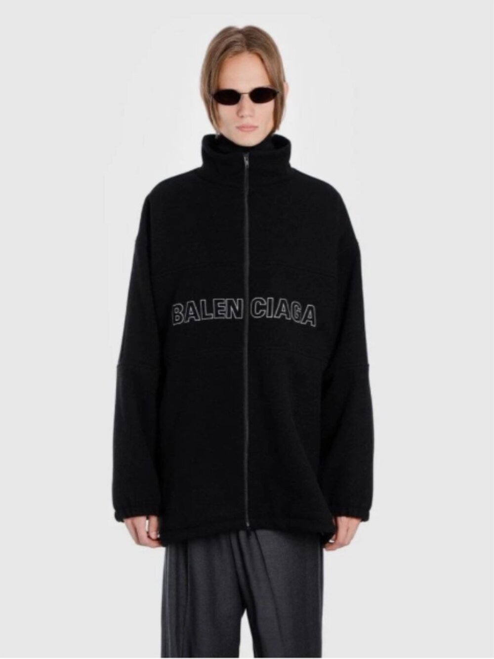 BALENCIAGA Logo Wool Quilted Zip Jacket Coat Oversize Sweater 54 F = 2XL XL 3XL